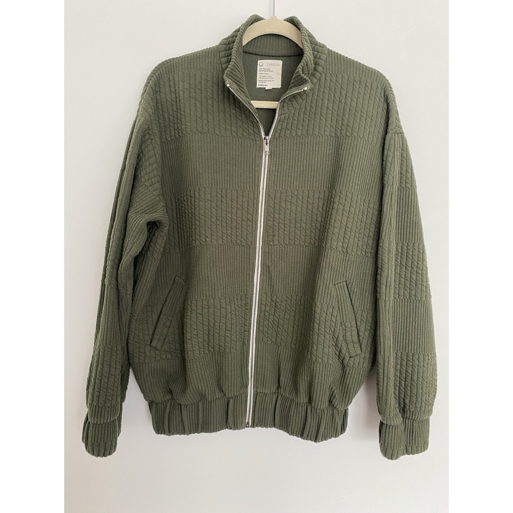 For Days Green Quilted‎ Jacket Small Textured Ribbed Recycled Organic Cotton Zip